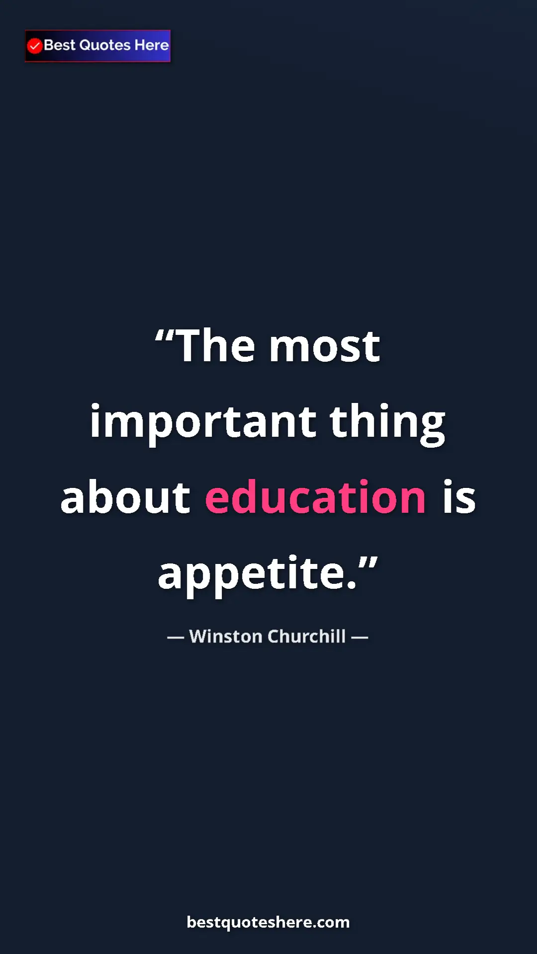 Pinterest quote poster by Winston Churchill: "The most important thing about education is appetite."