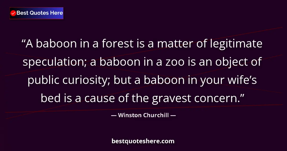 Quote by Winston Churchill: A baboon in a forest is a matter of legitimate speculation; a baboon in a zoo is an object of public...