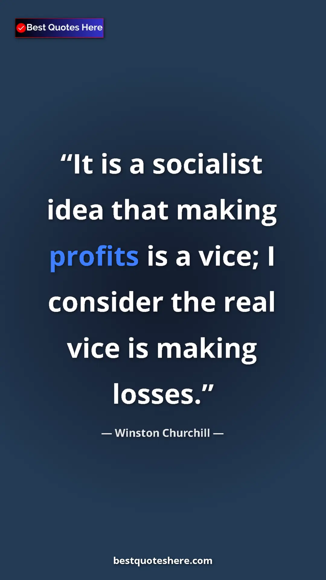 Pinterest quote poster by Winston Churchill: "It is a socialist idea that making profits is a vice; I..."