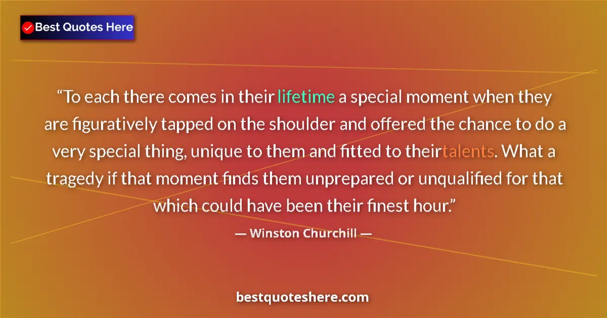 Quote by Winston Churchill: To each there comes in their lifetime a special moment when they are figuratively tapped on the shou...