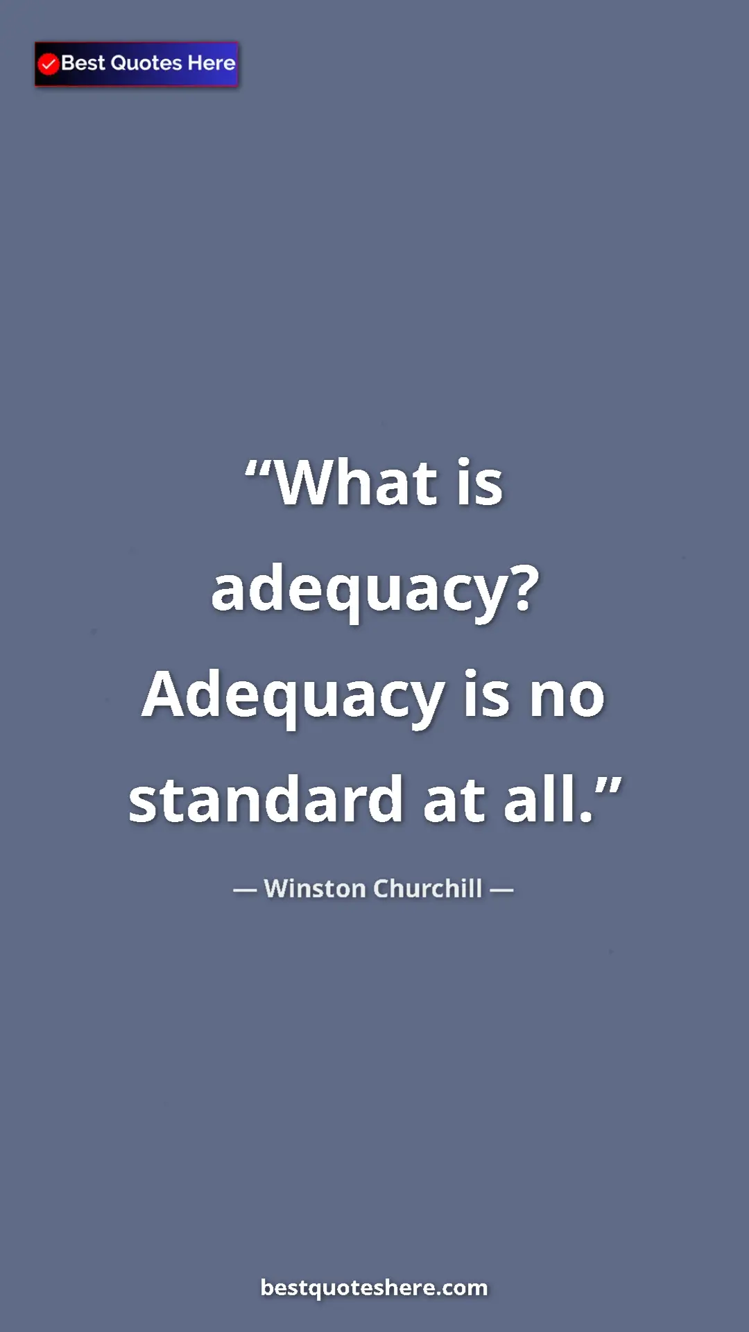 Winston Churchill Quote Card: "What is adequacy? Adequacy is no standard at all." Pinterest quote poster by Winston Churchill: "What is adequacy? Adequacy is no standard at all."