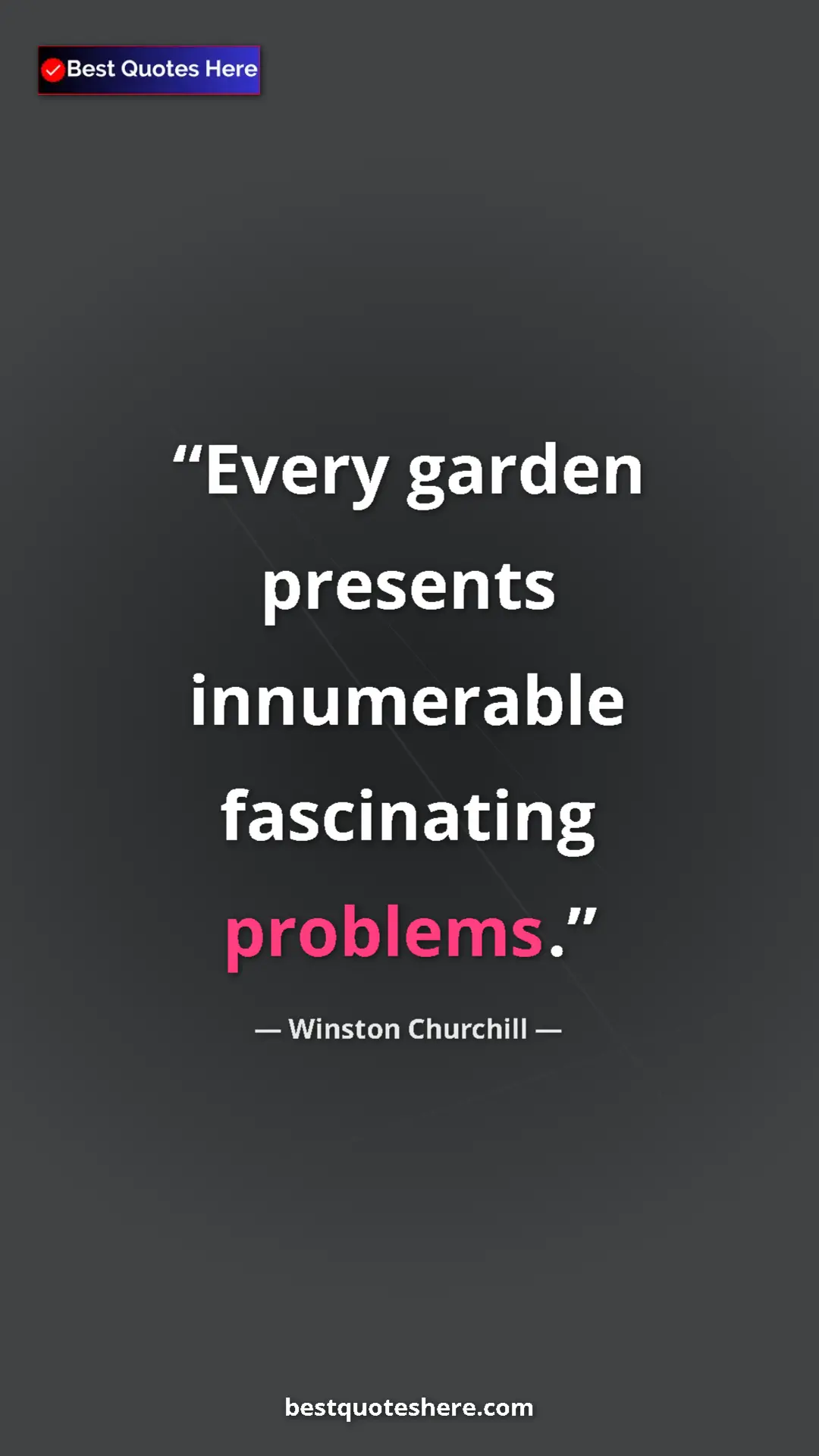 Pinterest quote poster by Winston Churchill: "Every garden presents innumerable fascinating problems."