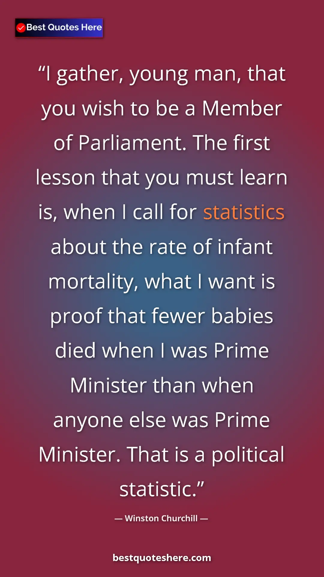 Pinterest quote poster by Winston Churchill: "I gather, young man, that you wish to be a Member of..."