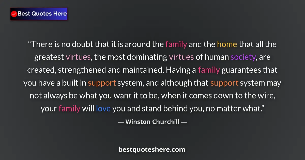 Quote by Winston Churchill: There is no doubt that it is around the family and the home that all the greatest virtues, the most ...