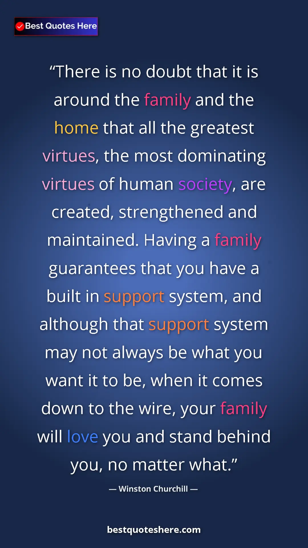 Winston Churchill Quote Card: "There is no doubt that it is around the family and the home..." Pinterest quote poster by Winston Churchill: "There is no doubt that it is around the family and the home..."