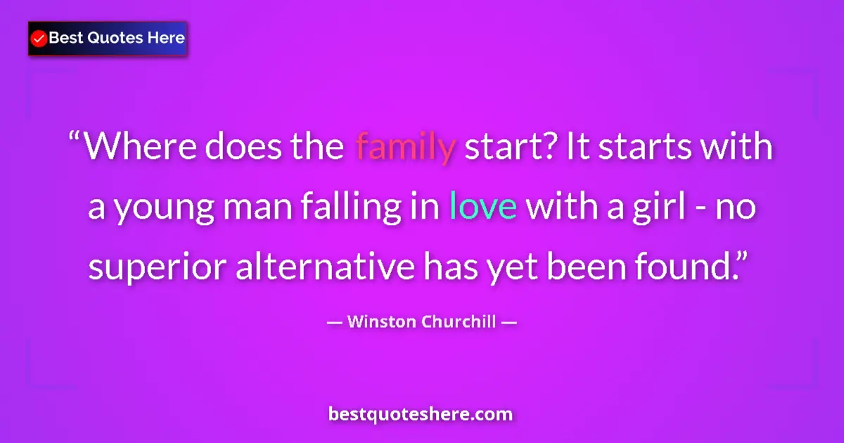 Quote by Winston Churchill: Where does the family start? It starts with a young man falling in love with a girl - no superior al...