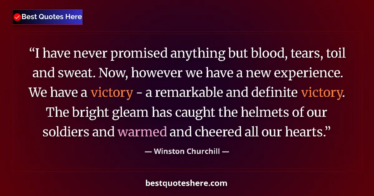 Quote by Winston Churchill: I have never promised anything but blood, tears, toil and sweat. Now, however we have a new experien...