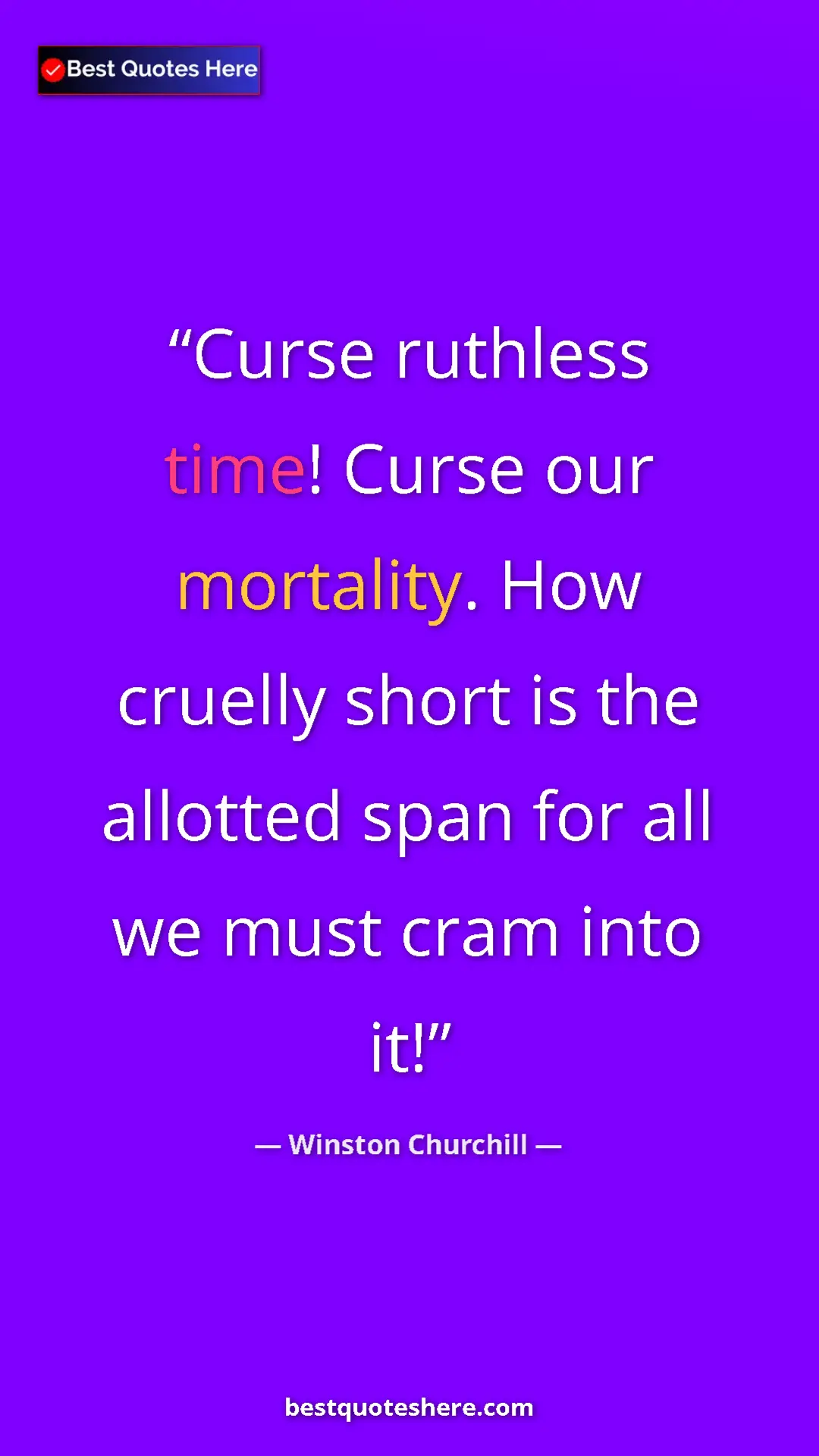 Pinterest quote poster by Winston Churchill: "Curse ruthless time! Curse our mortality. How cruelly short..."