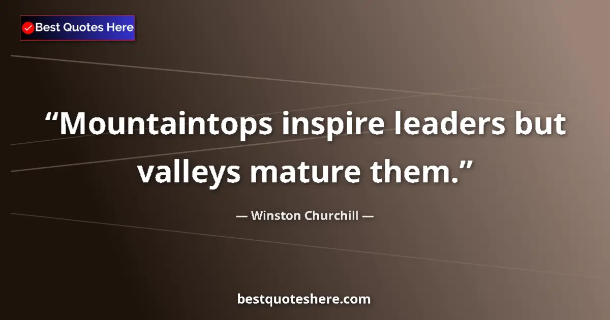 Quote by Winston Churchill: Mountaintops inspire leaders but valleys mature them....
