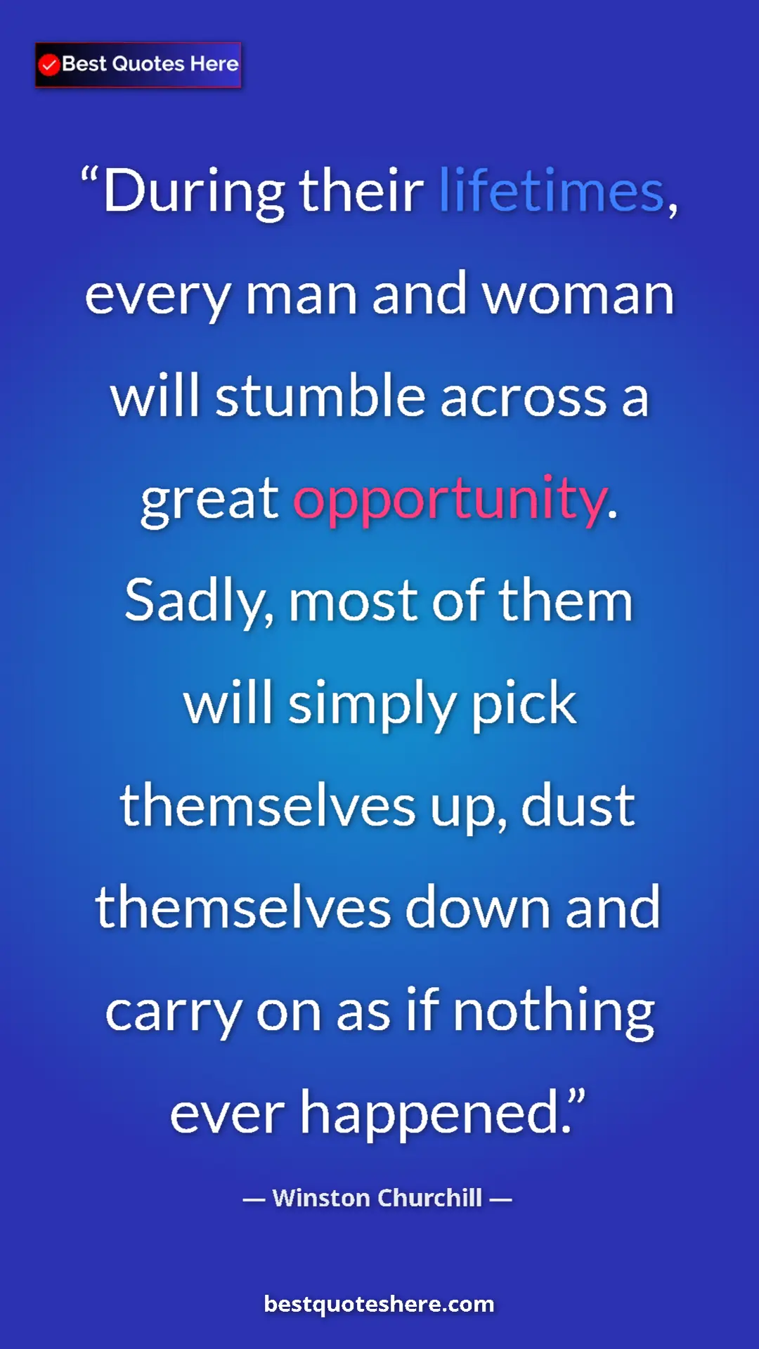 Winston Churchill Quote Card: "During their lifetimes, every man and woman will stumble..." Pinterest quote poster by Winston Churchill: "During their lifetimes, every man and woman will stumble..."