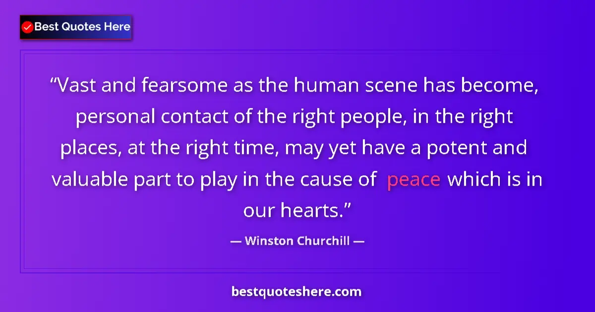 Quote by Winston Churchill: Vast and fearsome as the human scene has become, personal contact of the right people, in the right ...