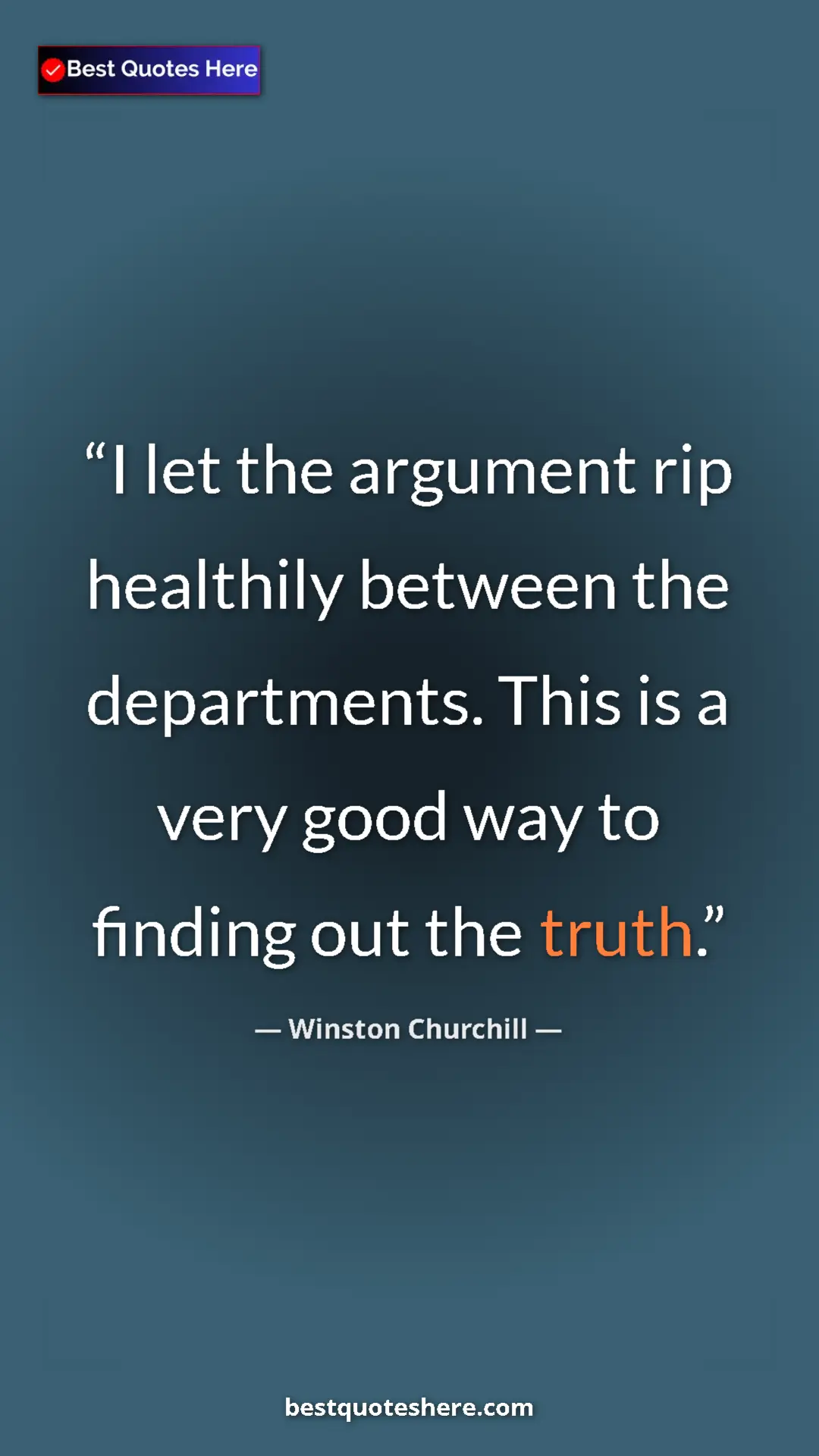 Pinterest quote poster by Winston Churchill: "I let the argument rip healthily between the departments...."