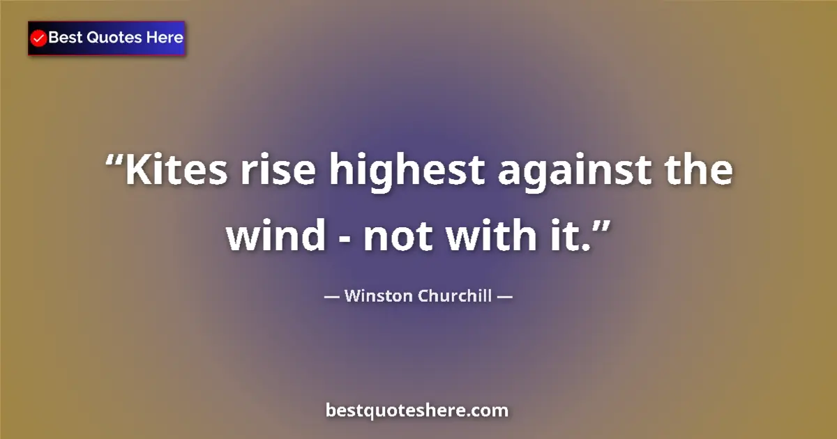 Quote by Winston Churchill: Kites rise highest against the wind - not with it....