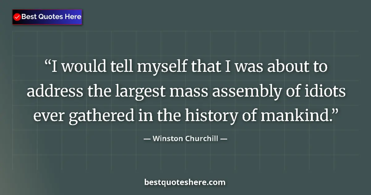 Image for the quote by Winston Churchill: I would tell myself that I was about to address the largest mass assembly of idiots ever gathered in...