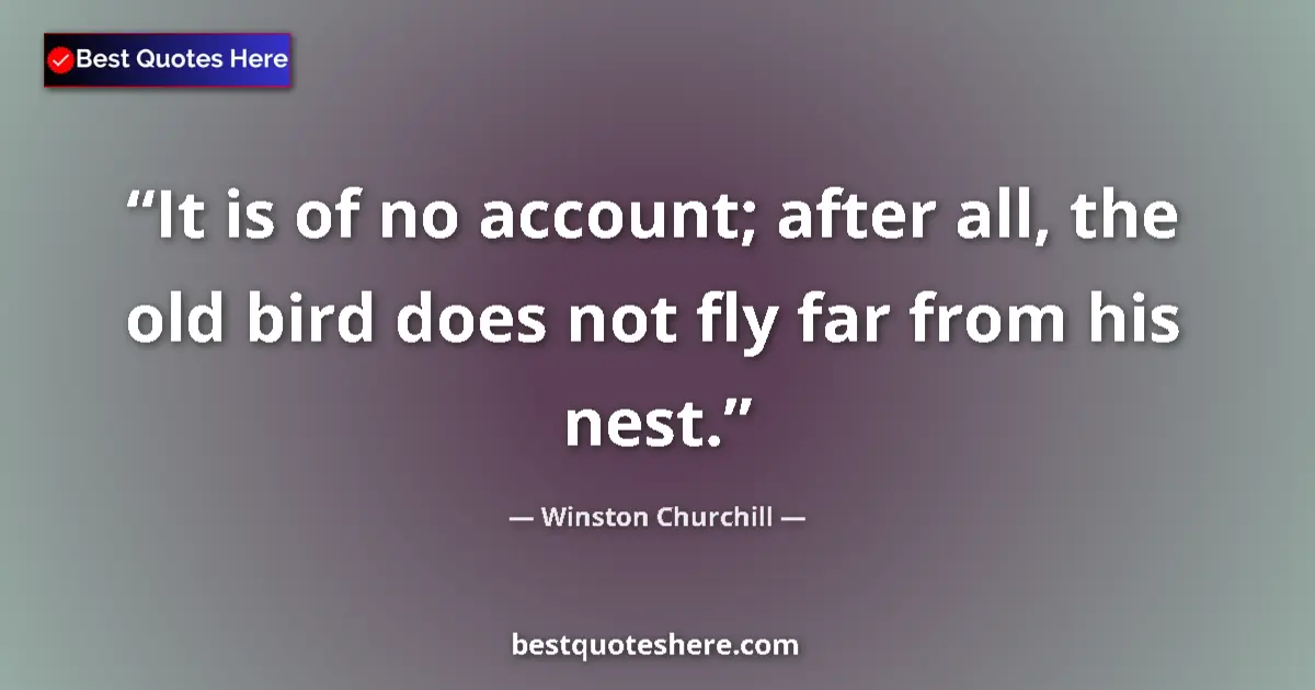Image for the quote by Winston Churchill: It is of no account; after all, the old bird does not fly far from his nest....