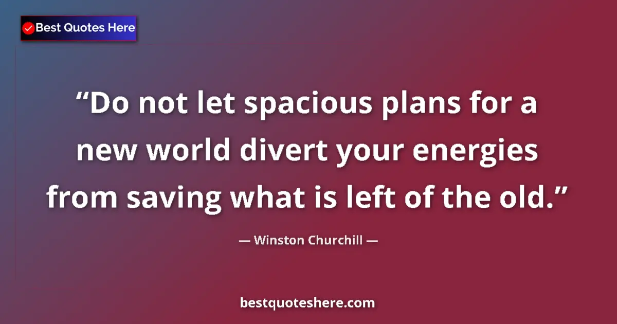 Quote by Winston Churchill: Do not let spacious plans for a new world divert your energies from saving what is left of the old....
