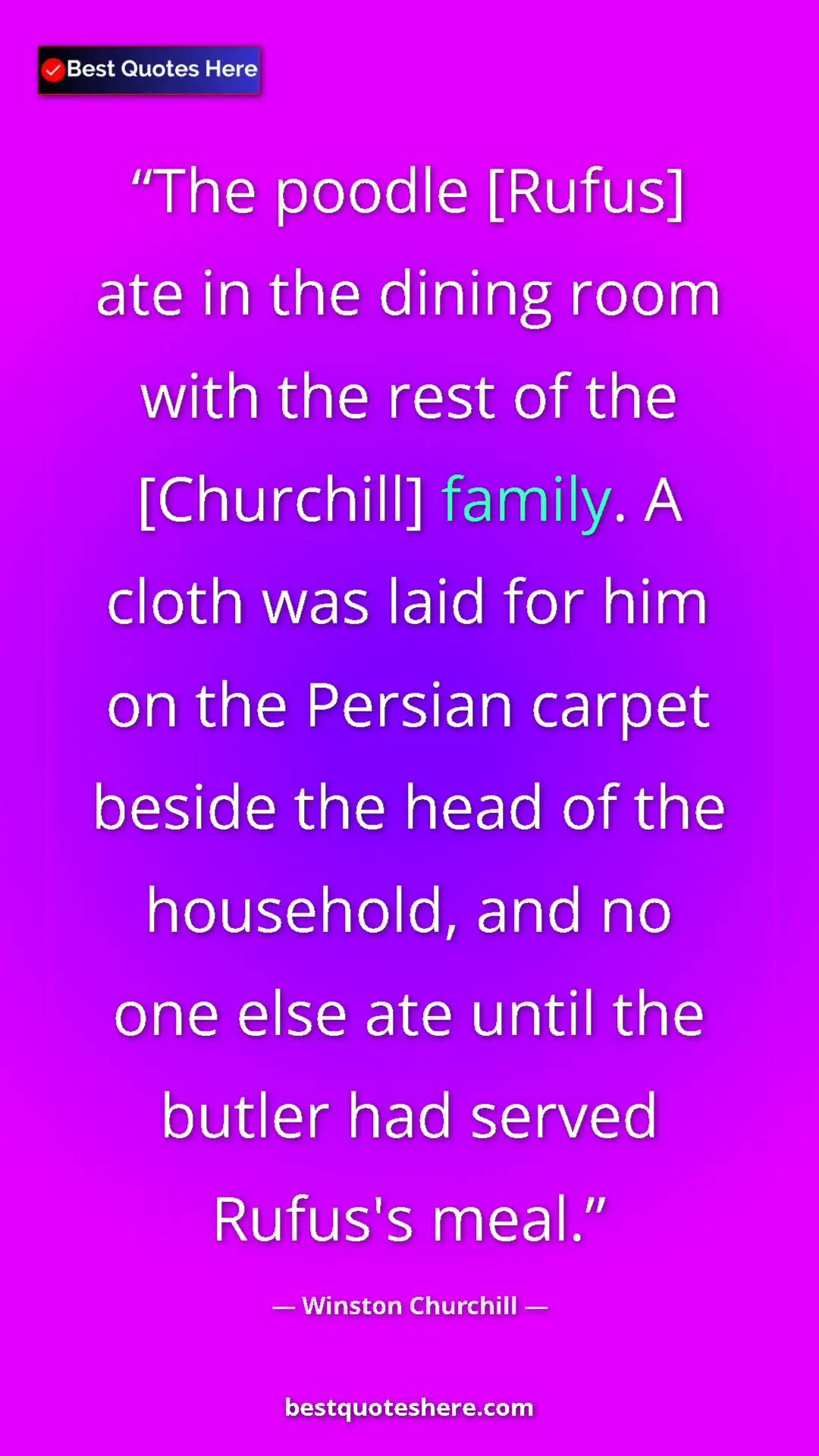 Pinterest quote poster by Winston Churchill: "The poodle [Rufus] ate in the dining room with the rest of..."