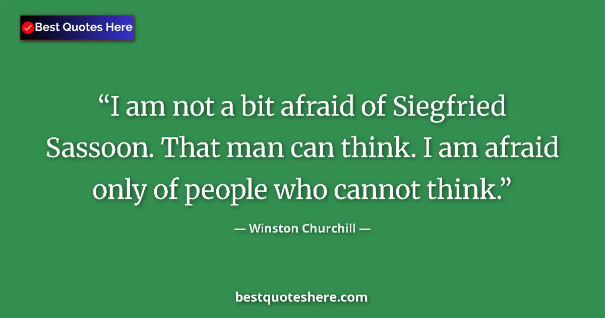 Quote by Winston Churchill: I am not a bit afraid of Siegfried Sassoon. That man can think. I am afraid only of people who canno...