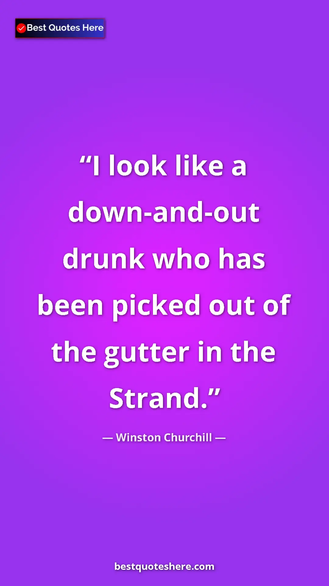 Winston Churchill Quote Card: "I look like a down-and-out drunk who has been picked out of..." Pinterest quote poster by Winston Churchill: "I look like a down-and-out drunk who has been picked out of..."