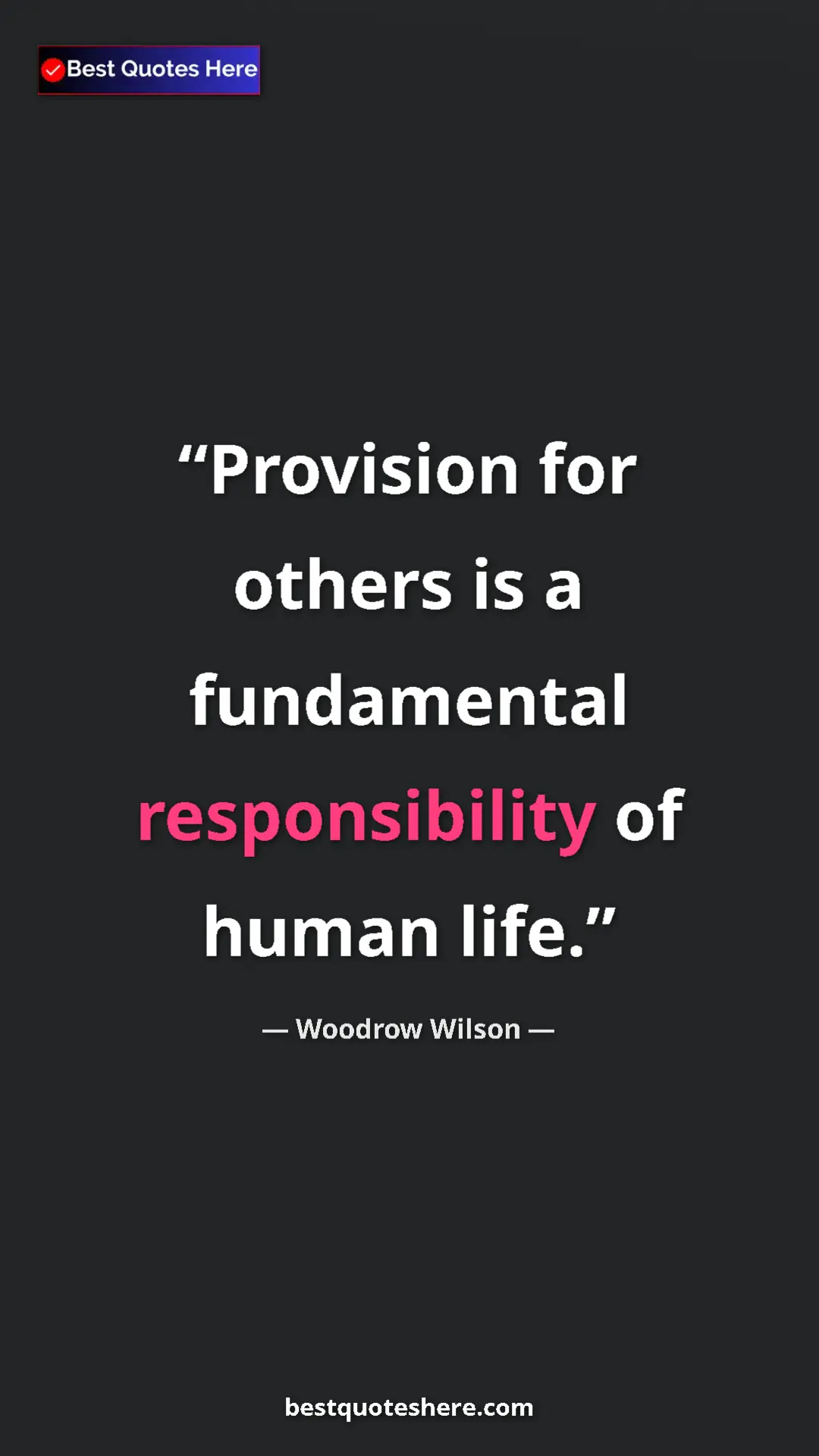 Pinterest quote poster by Woodrow Wilson: "Provision for others is a fundamental responsibility of..."