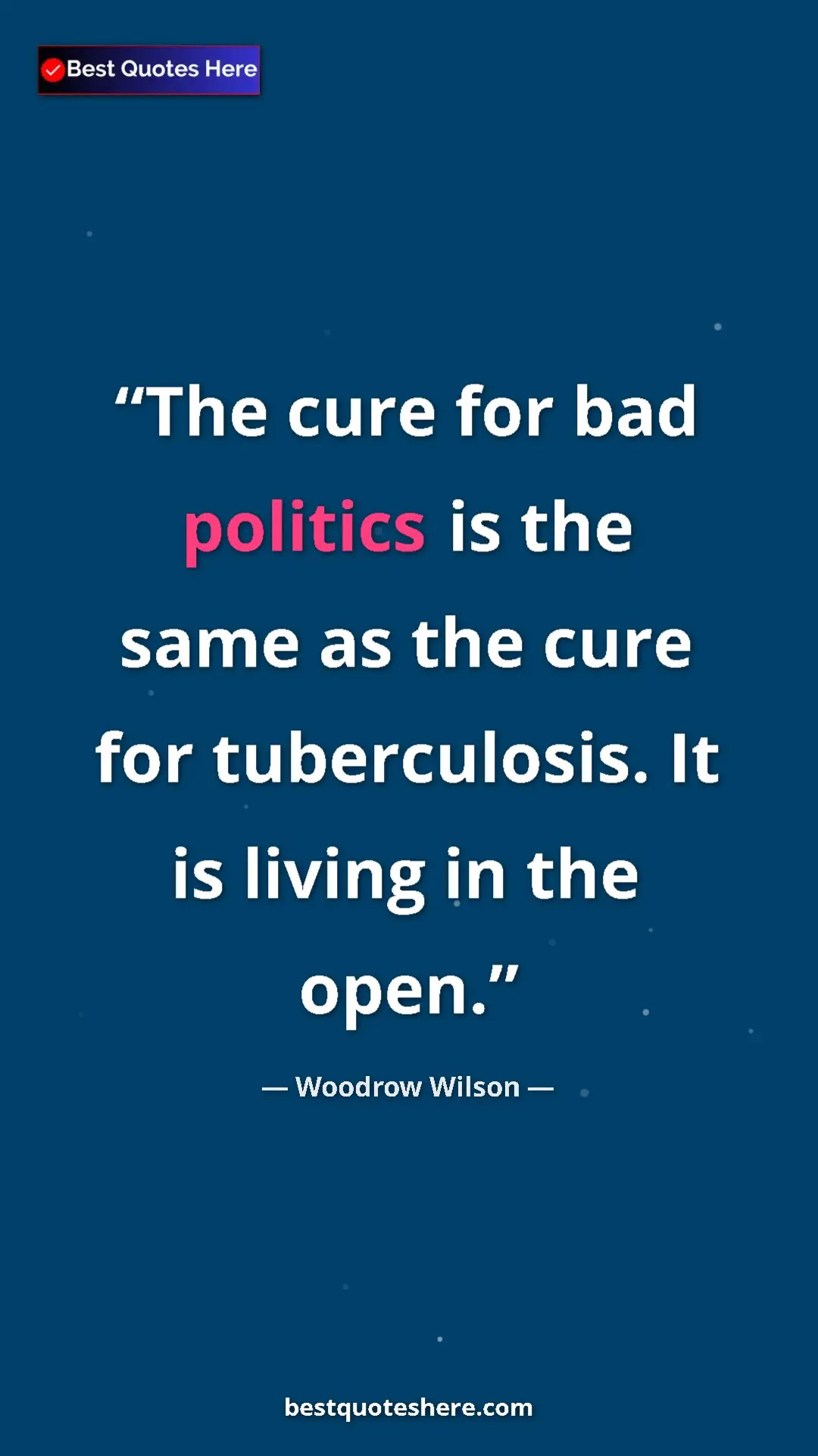 Woodrow Wilson Quote Card: "The cure for bad politics is the same as the cure for tuberc" Pinterest quote poster by Woodrow Wilson: "The cure for bad politics is the same as the cure for tuberc"