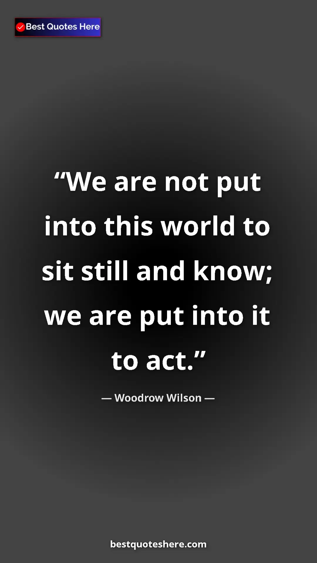 Pinterest quote poster by Woodrow Wilson: "We are not put into this world to sit still and know; we..."