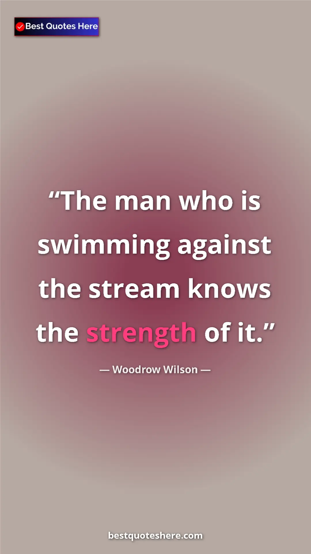 Pinterest quote poster by Woodrow Wilson: "The man who is swimming against the stream knows the..."