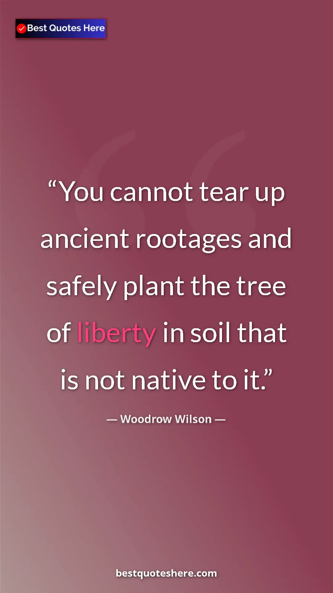 Woodrow Wilson Quote Card: "You cannot tear up ancient rootages and safely plant the..." Pinterest quote poster by Woodrow Wilson: "You cannot tear up ancient rootages and safely plant the..."