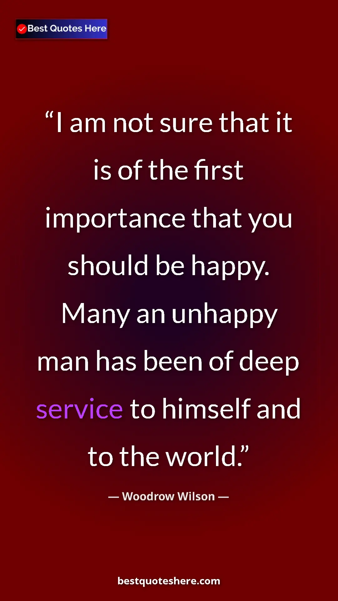 Pinterest quote poster by Woodrow Wilson: "I am not sure that it is of the first importance that you..."