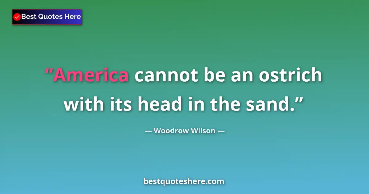 Quote by Woodrow Wilson: America cannot be an ostrich with its head in the sand....
