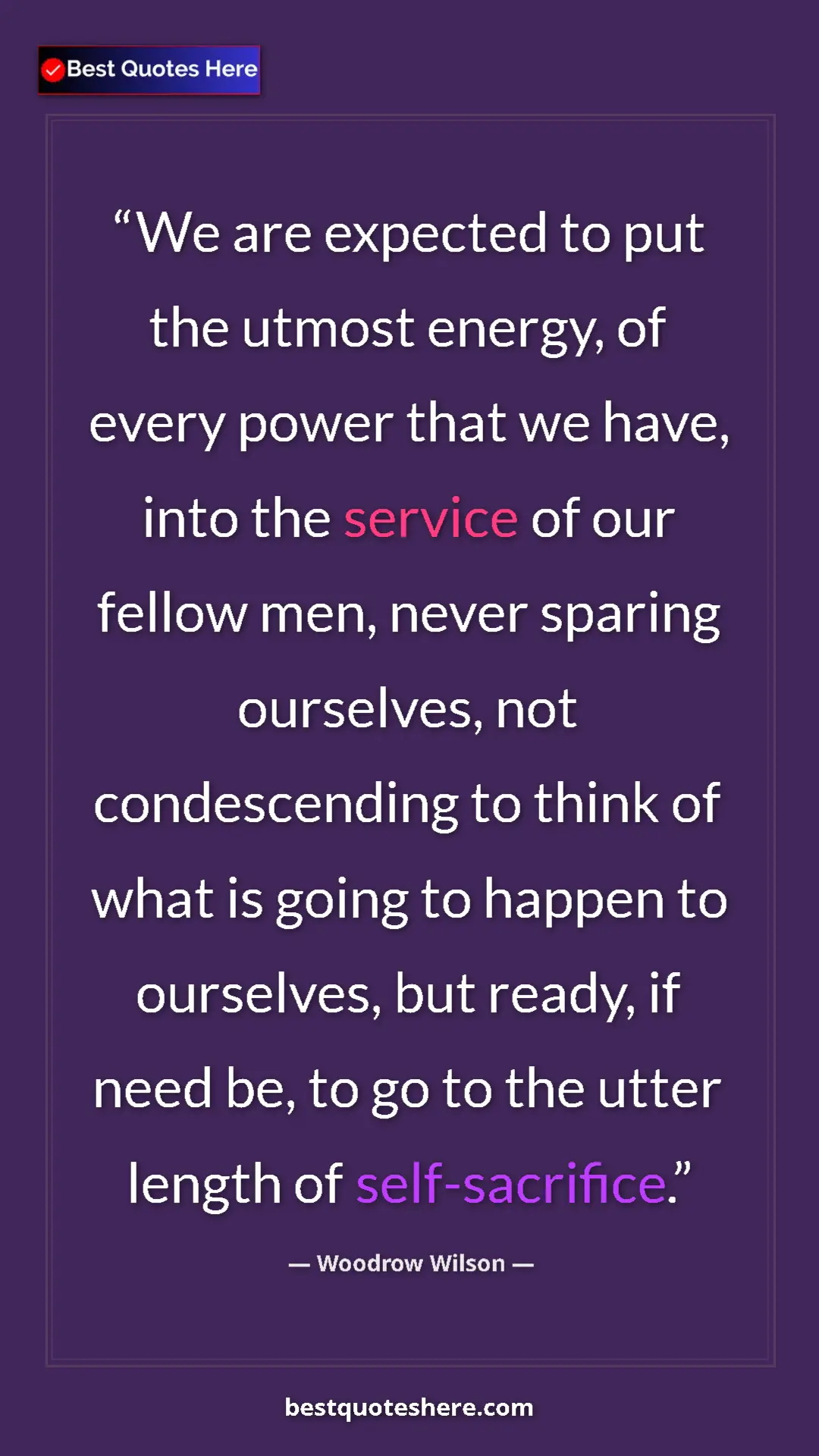 Pinterest quote poster by Woodrow Wilson: "We are expected to put the utmost energy, of every power..."
