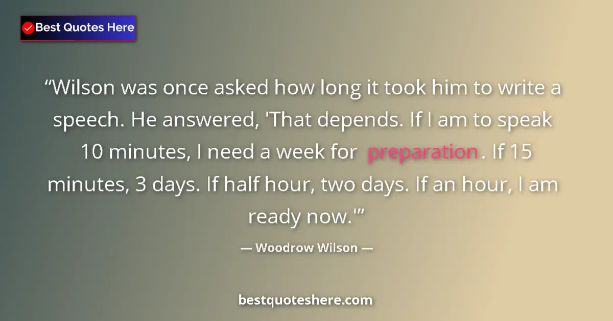 Quote by Woodrow Wilson: Wilson was once asked how long it took him to write a speech. He answered, 'That depends. If I am to...