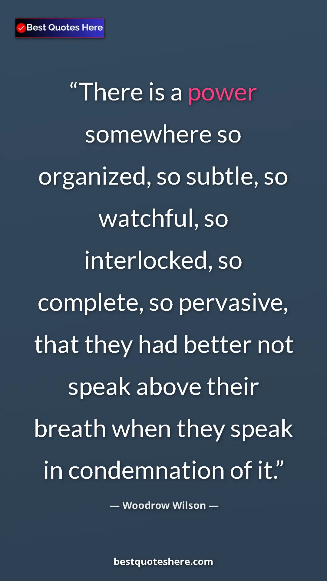 Pinterest quote poster by Woodrow Wilson: "There is a power somewhere so organized, so subtle, so..."