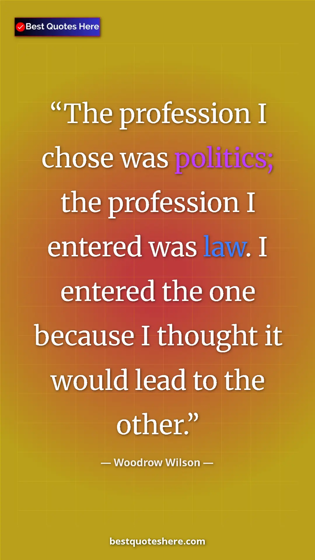Pinterest quote poster by Woodrow Wilson: "The profession I chose was politics; the profession I..."