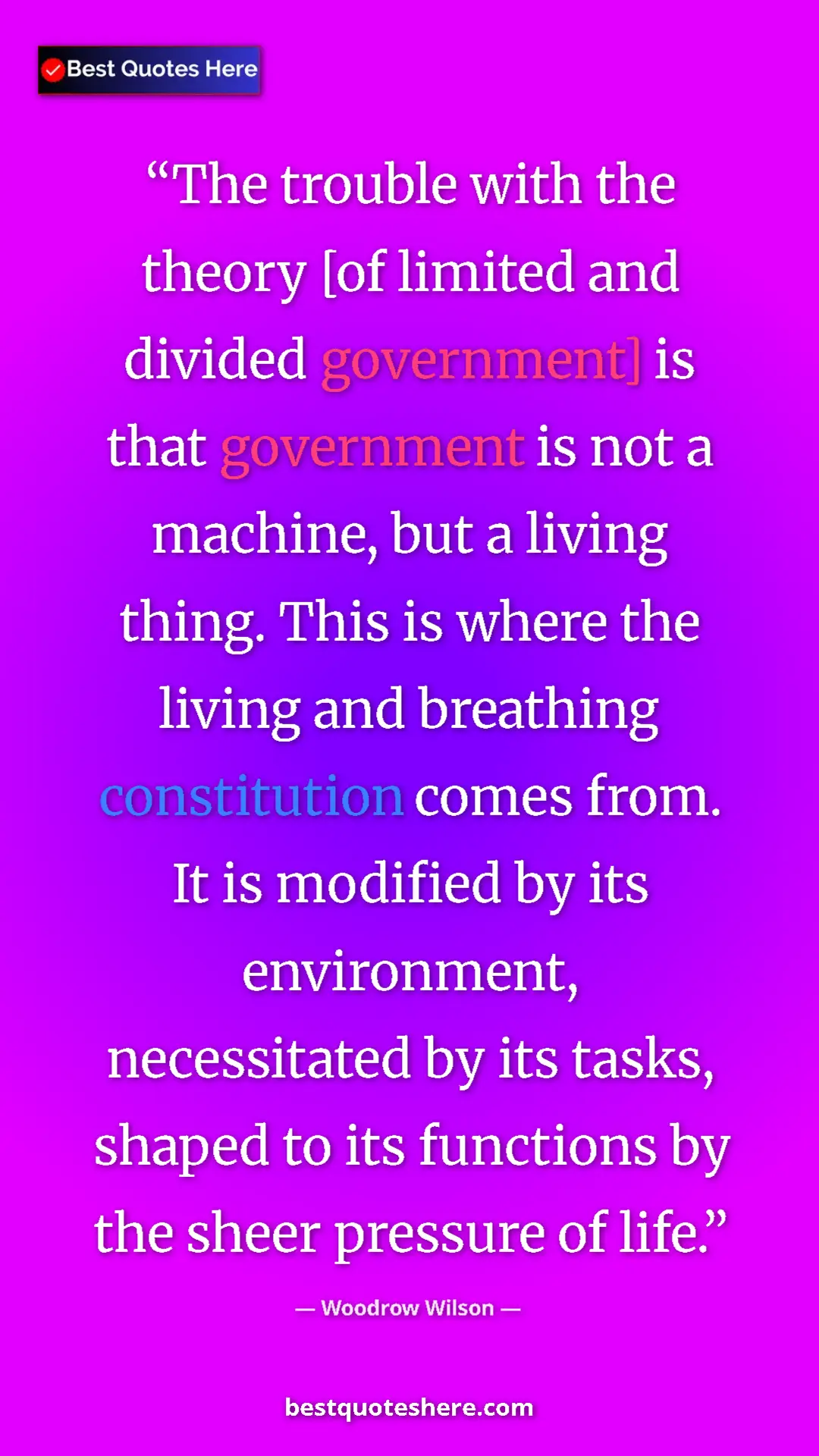 Pinterest quote poster by Woodrow Wilson: "The trouble with the theory [of limited and divided..."