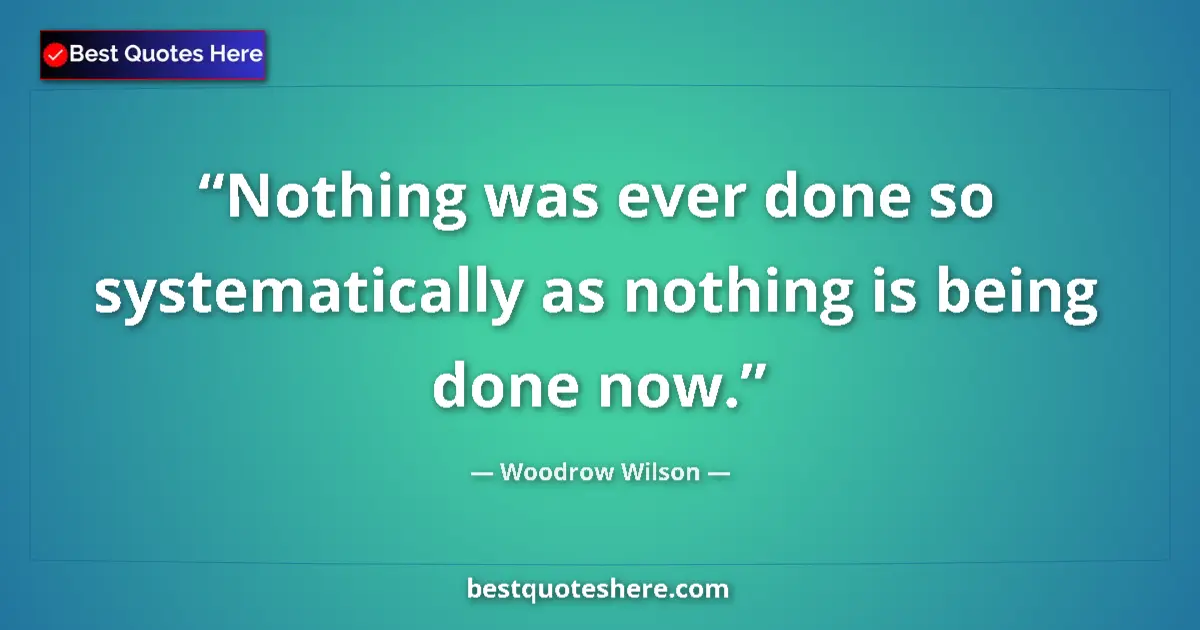 Quote by Woodrow Wilson: Nothing was ever done so systematically as nothing is being done now....