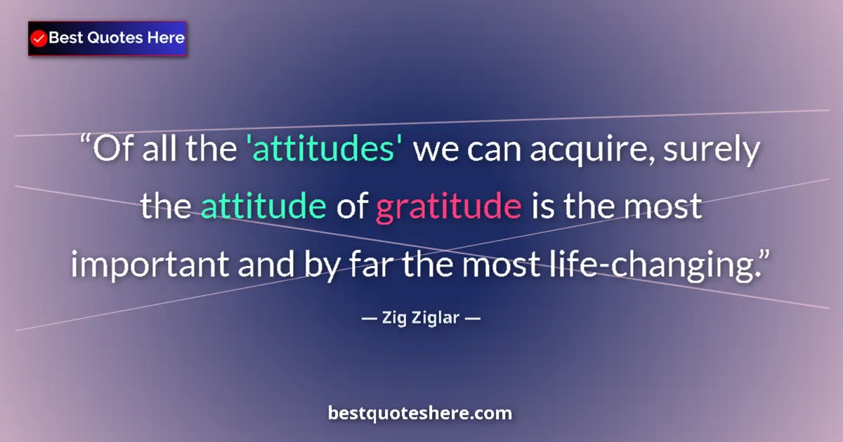 Quote by Zig Ziglar: Of all the 'attitudes' we can acquire, surely the attitude of gratitude is the most important and by...