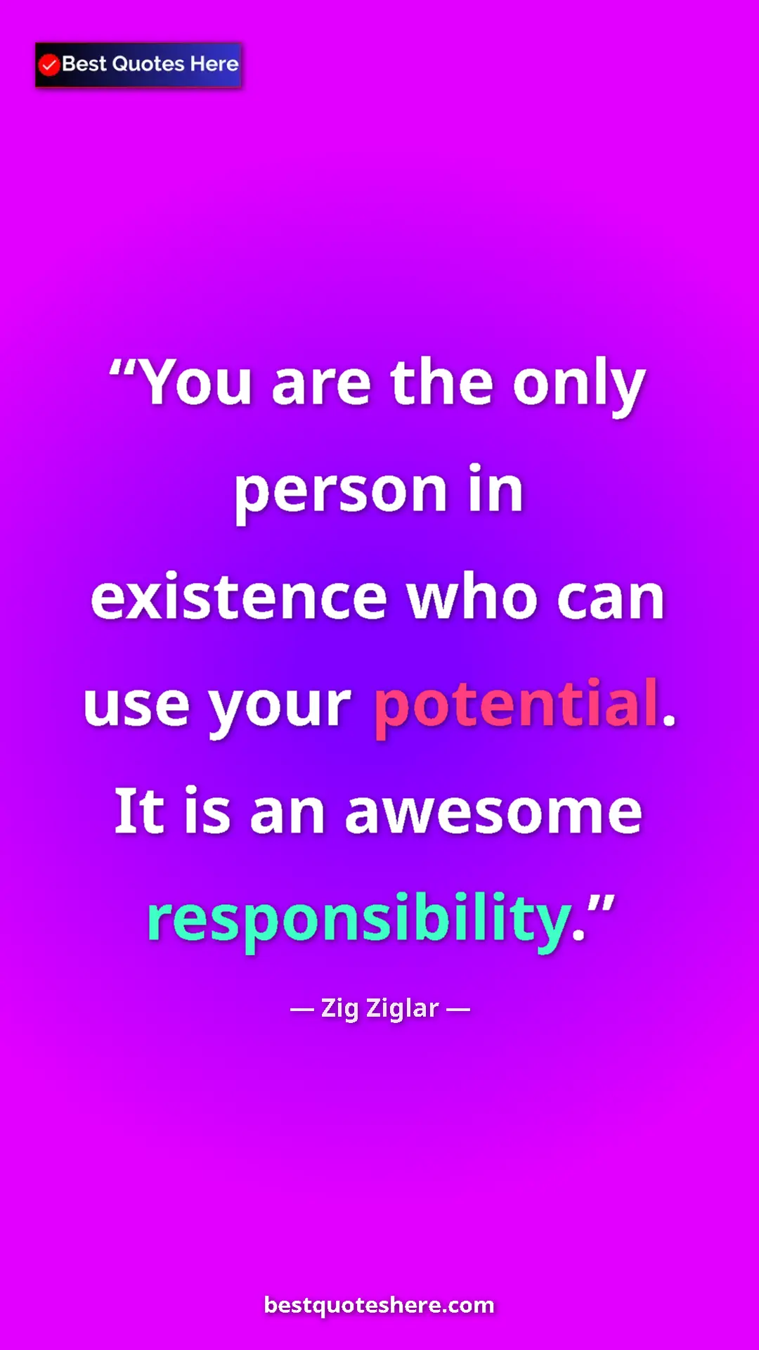 Pinterest quote poster by Zig Ziglar: "You are the only person in existence who can use your..."