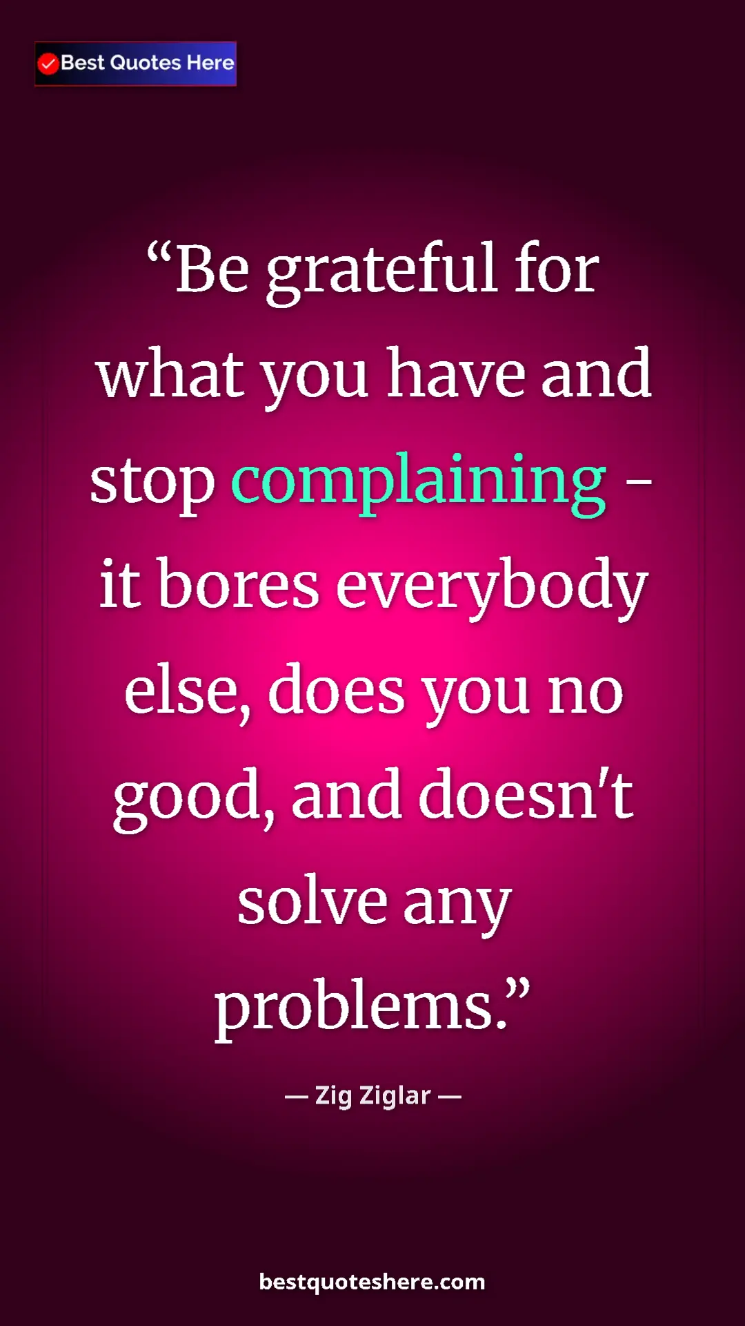 Pinterest quote poster by Zig Ziglar: "Be grateful for what you have and stop complaining - it..."