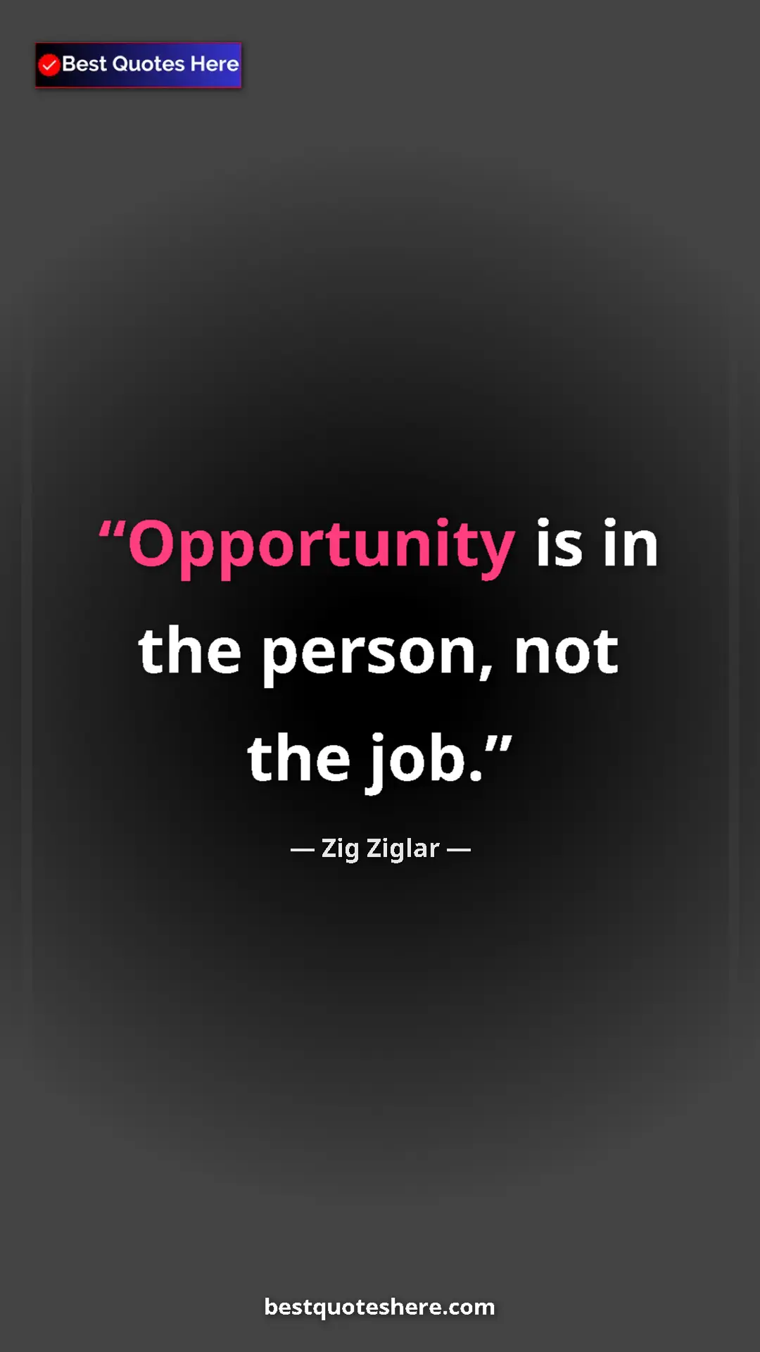 Pinterest quote poster by Zig Ziglar: "Opportunity is in the person, not the job."