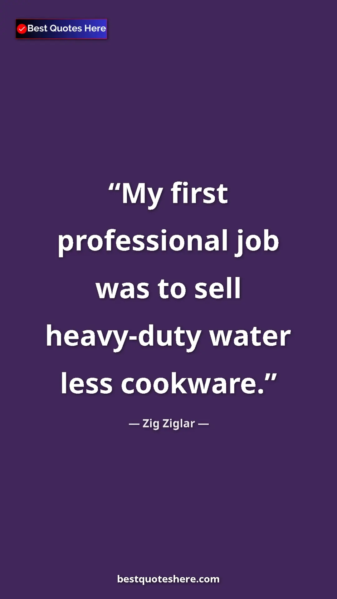 Pinterest quote poster by Zig Ziglar: "My first professional job was to sell heavy-duty water less..."
