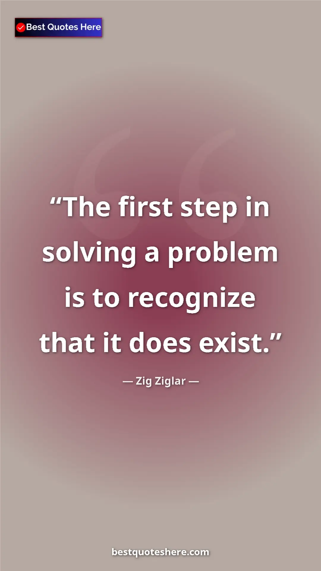 Pinterest quote poster by Zig Ziglar: "The first step in solving a problem is to recognize that it..."
