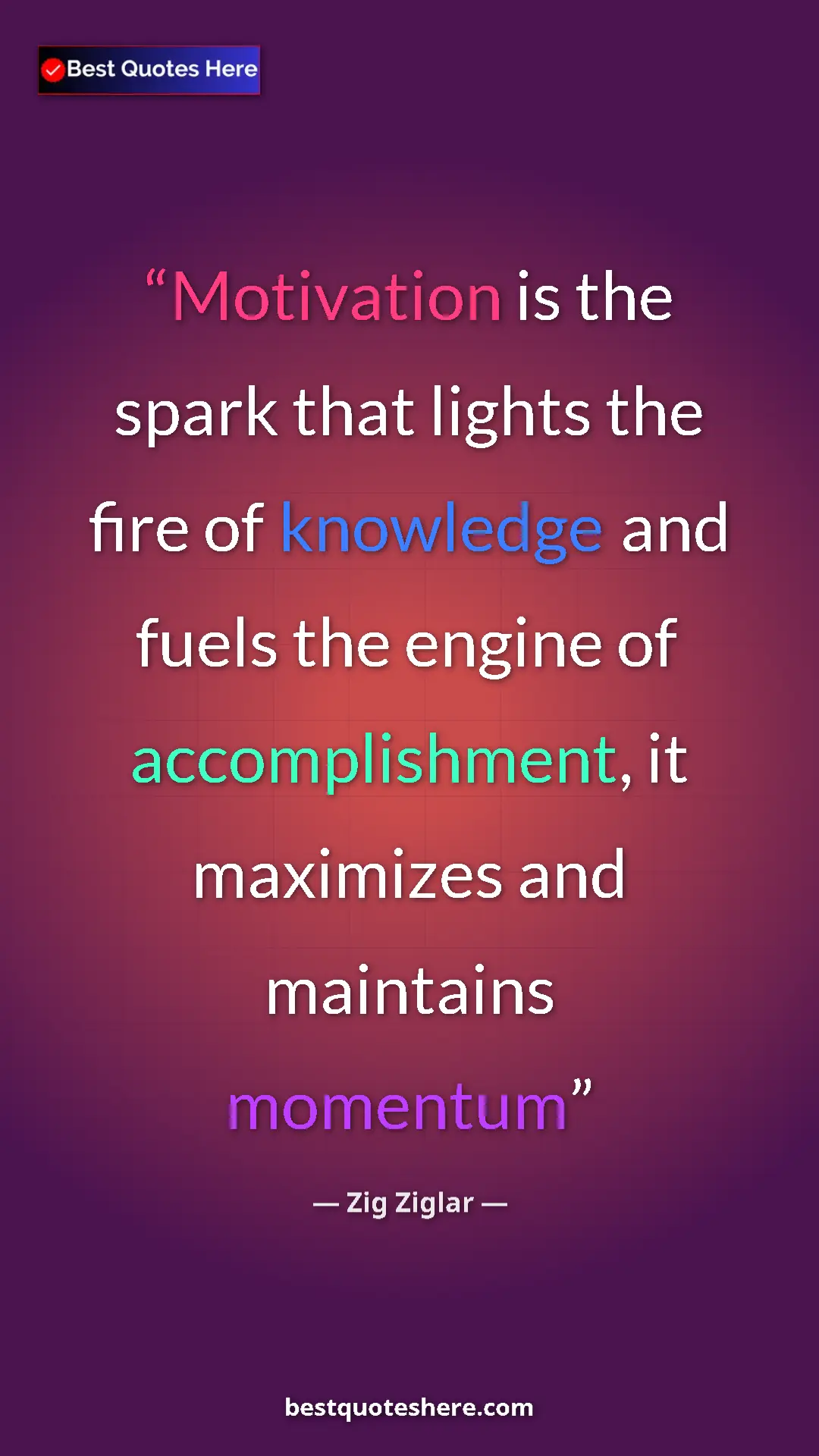 Pinterest quote poster by Zig Ziglar: "Motivation is the spark that lights the fire of knowledge..."