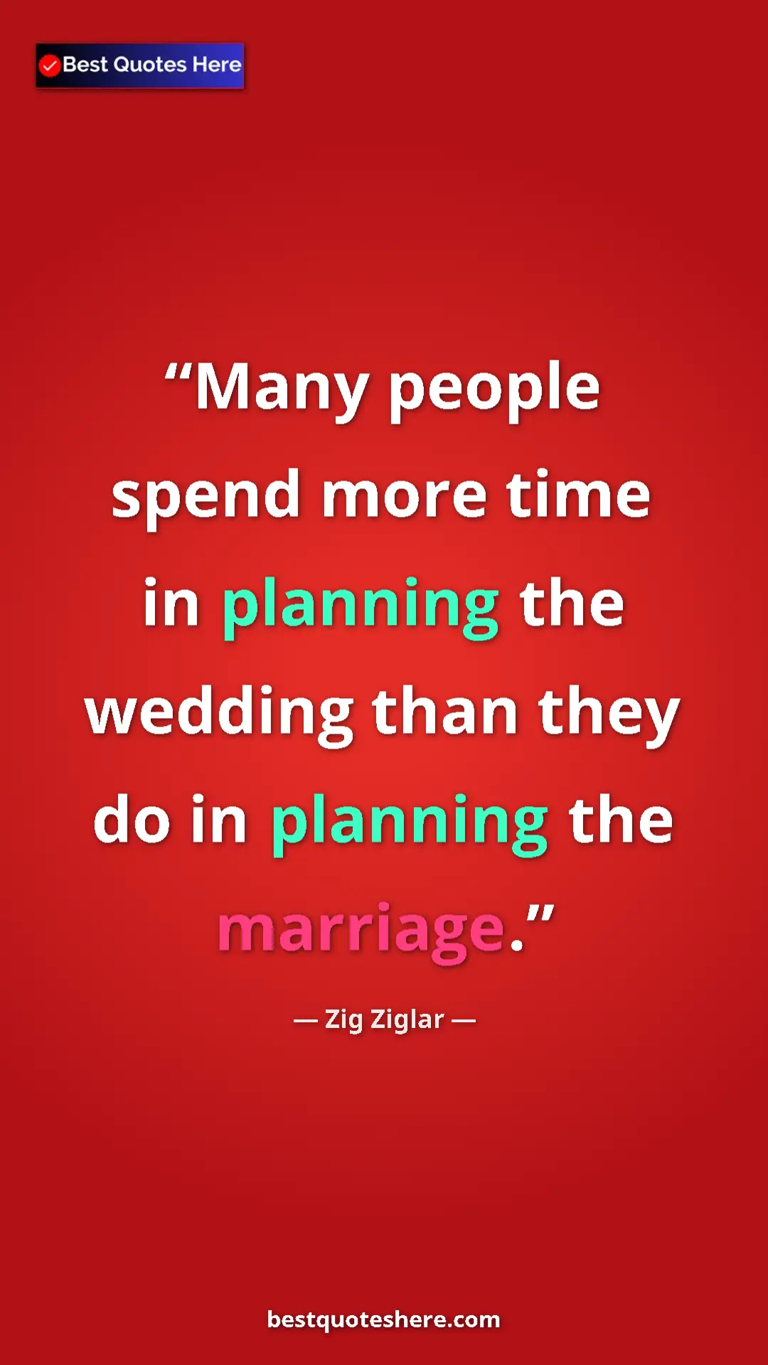 Pinterest quote poster by Zig Ziglar: "Many people spend more time in planning the wedding than..."