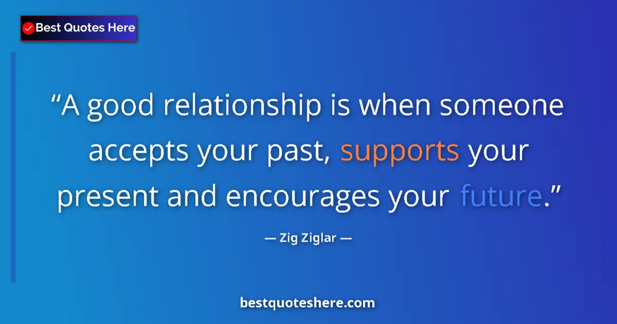 Image for the quote by Zig Ziglar: A good relationship is when someone accepts your past, supports your present and encourages your fut...