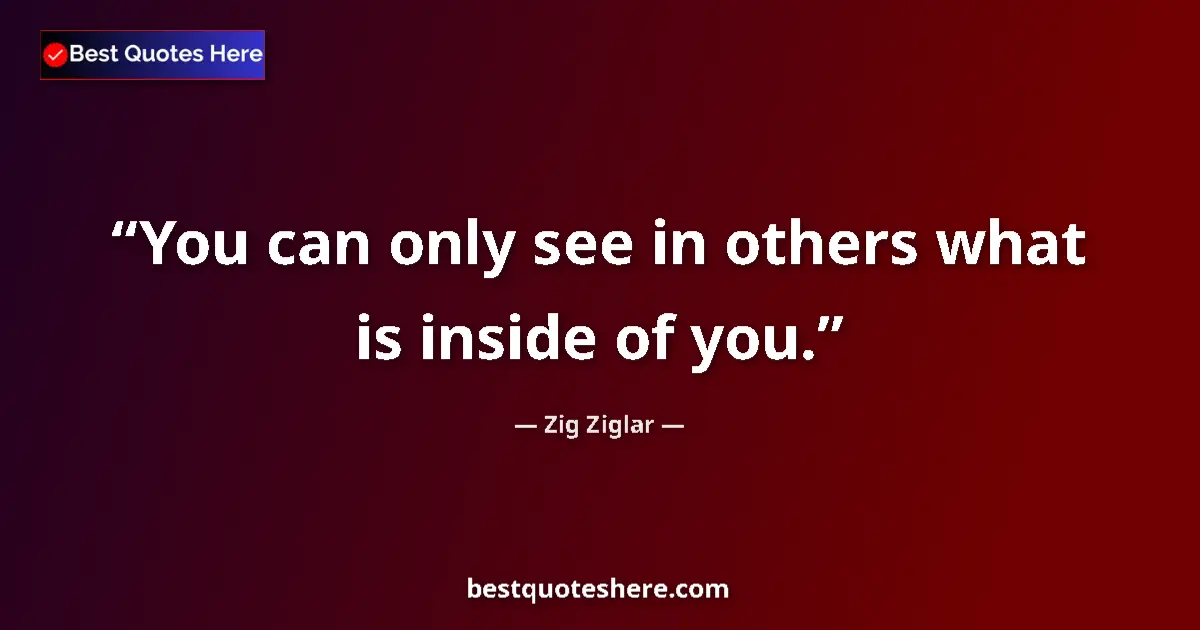 Quote by Zig Ziglar: You can only see in others what is inside of you....