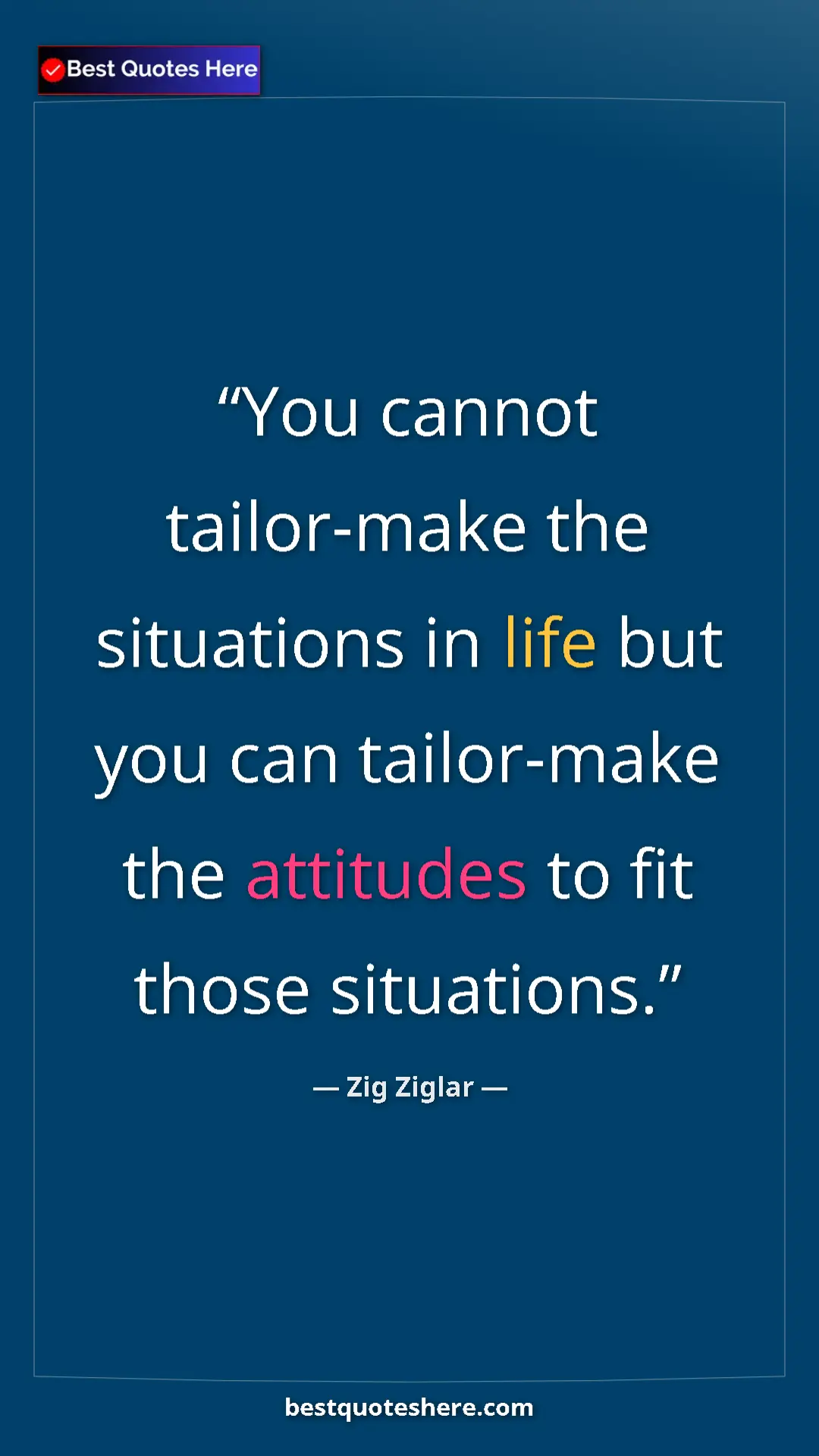 Pinterest quote poster by Zig Ziglar: "You cannot tailor-make the situations in life but you can..."
