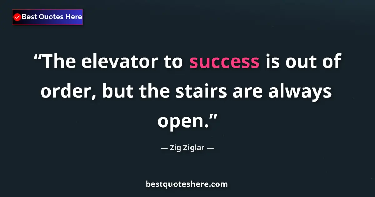 Quote by Zig Ziglar: The elevator to success is out of order, but the s