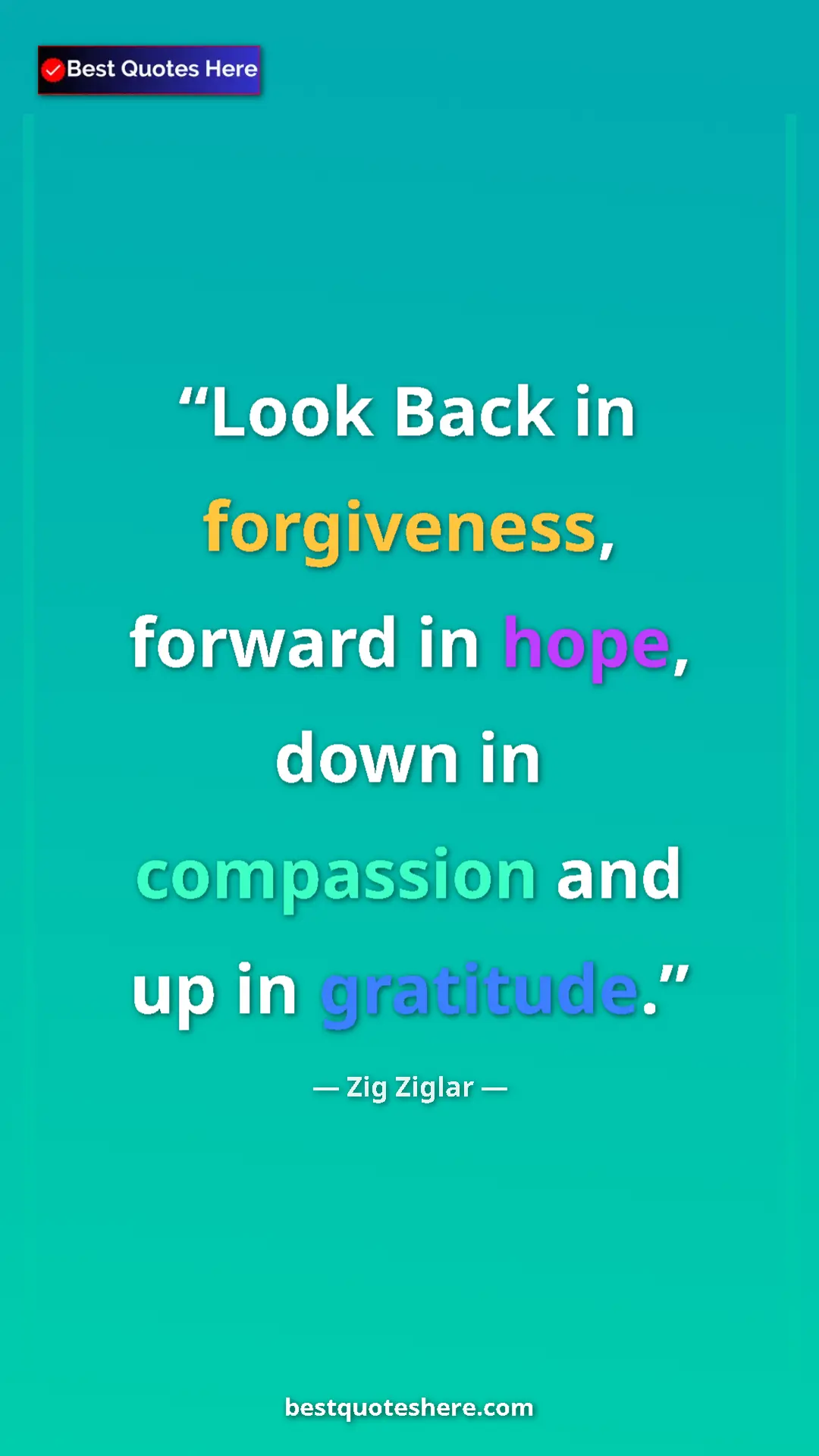 Pinterest quote poster by Zig Ziglar: "Look Back in forgiveness, forward in hope, down in..."