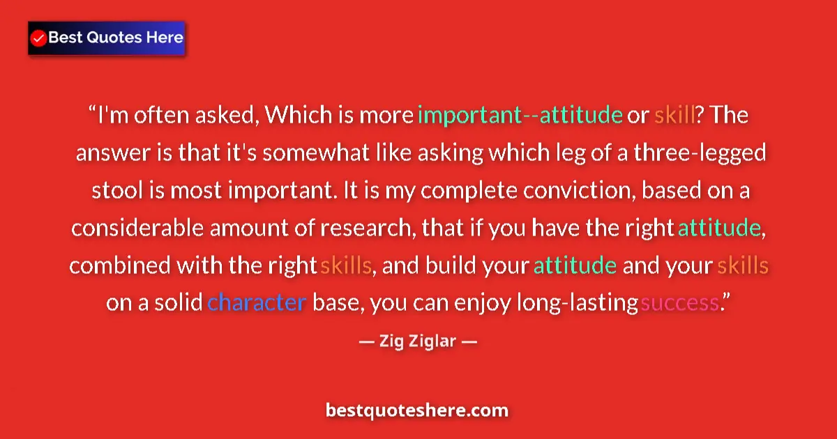 Quote by Zig Ziglar: I'm often asked, Which is more important--attitude